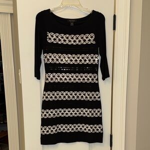 White House Black Market Black and White Sequined Patterned Dress
